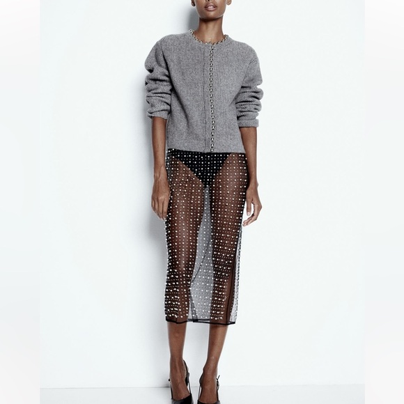 H&M bead embellished rib knit cardigan Grey/ silver NWT - Picture 2 of 5